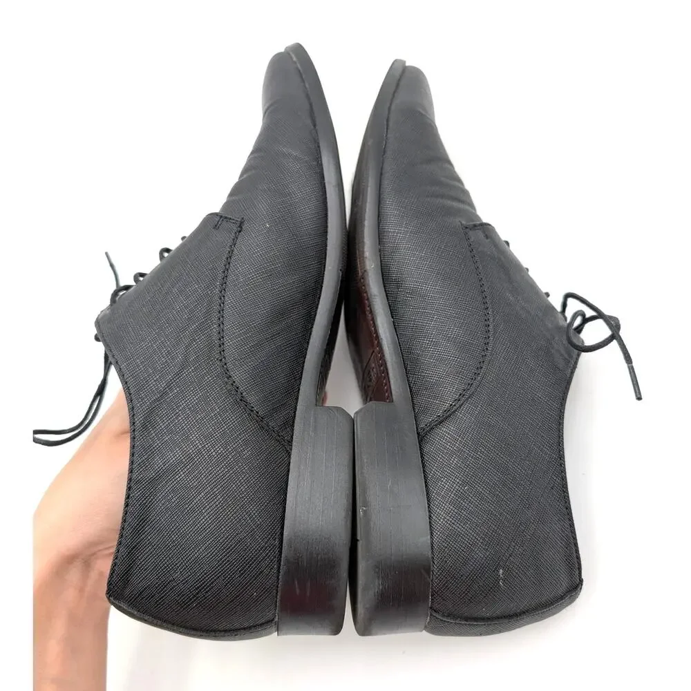 Rush by Gordon Rush Milan Plain Toe Dress Shoes Men's Black Saffiano Sz US9 EU42